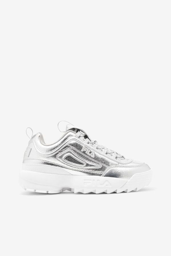 Fila Disruptor 2 Creased Metallic Women's Sneakers - Metal Silver/Metal Silver/White,NZ 496-62178